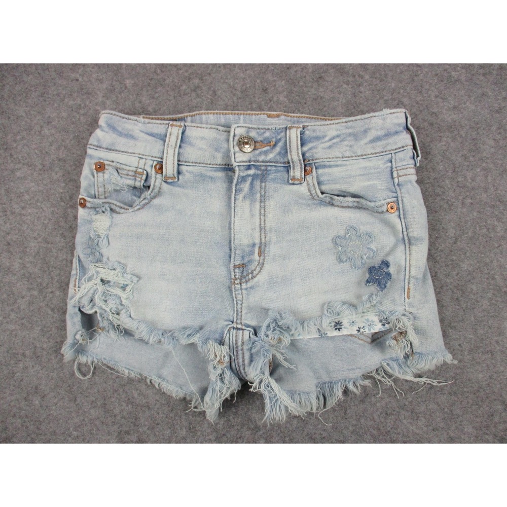 American Eagle Shorts 000 Blue Cut Off Floral Distressed Flower Embroidery Micro